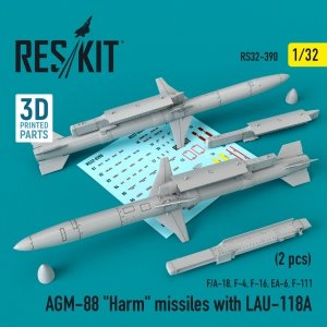 RESKIT RS32-0390 AGM-88 HARM MISSILES WITH LAU-118A (2 PCS) (F/A-18, F-4, F-16, EA-6, F-111) 1/32