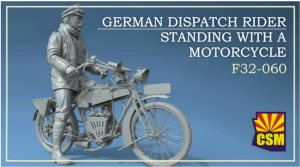 Copper State Models F32-060 German Dispatch Rider standing with a motorcycle (Motorcycle not included) 1/32