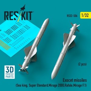 RESKIT RS32-0506 Exocet missiles (2 pcs) (Sea King, Super Etendard, Mirage 2000, Rafale, Mirage F.1) (3D Printed) 1/32