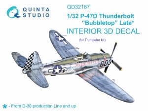 Quinta Studio QD32187 P-47D Thunderbolt Bubbletop (Late) 3D-Printed coloured Interior on decal paper (Trumpeter) 1/32