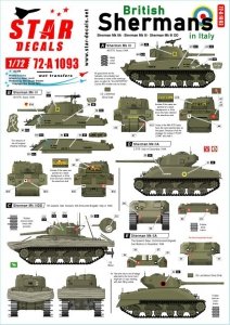 Star Decals 72-A1093 British Shermans in Italy. Sherman Mk IIA (76mm), Sherman Mk III, Sherman MK III DD. 1/72