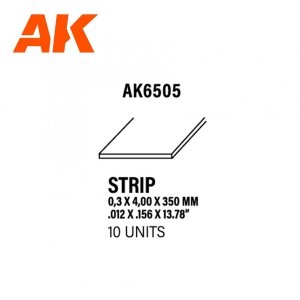 AK Interactive AK6505 STRIPS 0.30 X 4.00 X 350MM – STYRENE STRIP – (10 UNITS)