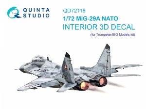 Quinta Studio QD72118 MiG-29A (NATO) 3D-Printed coloured Interior on decal paper (Trumpeter/IBG Models) 1/72