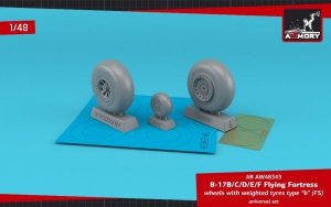 Armory Models AW48343 B-17B/C/D/E/F Flying Fortress wheels w/ weighted tyres type “b” (FS) & PE hubcaps 1/48