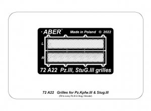 Aber 72A22 Siatki do Czołgu Pz.Kpfw.III i działa Stug.III / Grills for Pz.Kpfw. III & StuG III  1/72