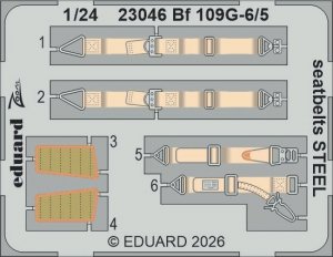 Eduard 23046 Bf 109G-5/6 seatbelts STEEL Photo etched set for AIRFIX 1/24