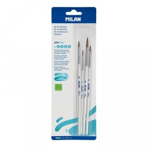 Milan 10468 Blister pack 4 round brushes (goat & synthetic hair) white handle 101w series no 2, 4, 6 and 8