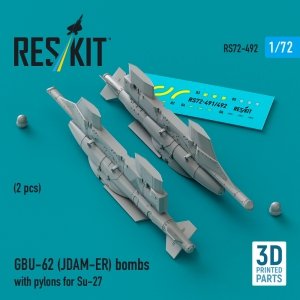 RESKIT RS72-0492 GBU-62 (JDAM-ER) bombs with pylons for Su-27 Flanker (2 pcs) (3D Printed) (1/72)