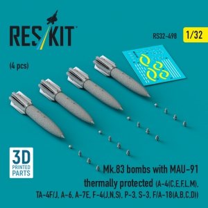 RESKIT RS32-0498 Mk.83 bombs with MAU-91 thermally protected (4 pcs) (3D printed) 1/32