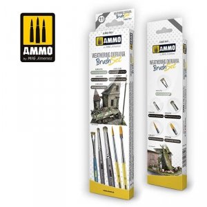 AMMO of Mig Jimenez 7611 Brushes Set For Weathering Diorama