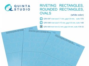 Quinta Studio QRV-049 Riveting rectangles, rounded rectangles and ovals (rivet size 0.2 mm, gap 0.8 mm, suits 1/35-32), White color 1/32