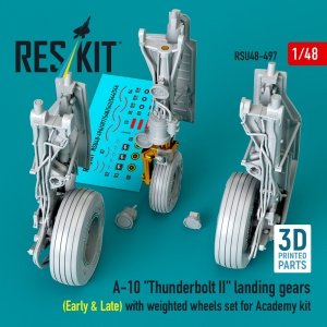 RESKIT RSU48-0497 A-10 Thunderbolt II landing gears (Early & Late) with weighted wheels set for Academy kit (Metal+3D Printed) 1/48