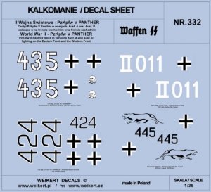 Weikert Decals DEC332 PzKpfw V Panther - czołgi w wersjach Ausf. A oraz Ausf. D - front wschodni i zachodni 1/35