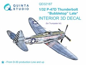 Quinta Studio QD32187 P-47D Thunderbolt Bubbletop (Late) 3D-Printed coloured Interior on decal paper (Trumpeter) 1/32