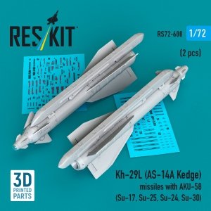 RESKIT RS72-0600 Kh-29L (AS-14A Kedge) missiles with AKU-58 (2 pcs) (Su-17, Su-25,Su-24, Su-30) (3D Printed) (1/72)