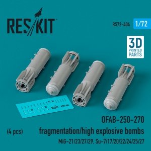 RESKIT RS72-0404 OFAB-250-270 fragmentation/high explosive bombs (4 pcs) (3D Printed) 1/72