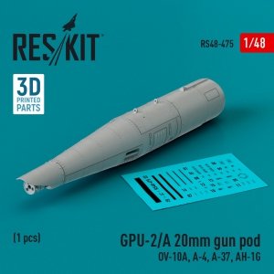 RESKIT RS48-0475 GPU-2/A 20mm gun pod (1 pcs) (3D Printed) 1/48