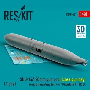 RESKIT RS48-0467 SUU-16A 20mm gun pod (close gun bay) wings mounting for F-4 Phantom II (C,D) (1 pcs) (3D Printed) 1/48