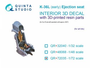 Quinta Studio QR+72035 K-36L (early) ejection seat (for Su-25 aircraft until 2007) (All kits) 1/72
