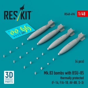 RESKIT RS48-0496 Mk.83 bombs with BSU-85 thermally protected (4 pcs) (3D printed) 1/48