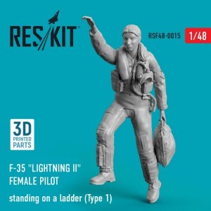 RESKIT RSF48-0015 F-35 LIGHTNING II FEMALE PILOT STANDING ON A LADDER (TYPE 1) (3D PRINTED) 1/48