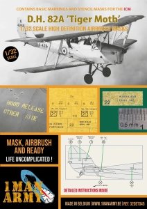 1 Man Army 32DET045 D.H. 82A Tiger Moth - basic markings and stencil masks (ICM) 1/32