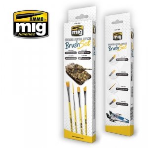 AMMO of Mig Jimenez 7604 Streaking & Vertical Surfaces Brush Set
