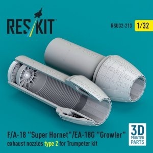 RESKIT RSU32-0213 F/A-18 Super Hornet/EA-18G Growler exhaust nozzles type 2 for Trumpeter kit (3D Printed) (1/32)