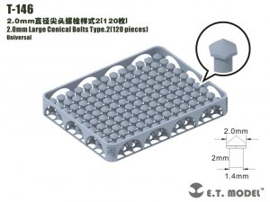 E.T. Model T-146 2.0mm Large Conical Bolts Type.2 120 pieces