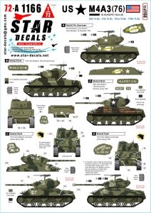 Star Decals 72-A1166 US M4A3(76) in Europe 1944-45. 25th Tk Bn. 37th Tk Bn. 761st Tk Bn. 778th Tk Bn 1/72