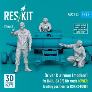 RESKIT RSF72-0072 Driver & airmen (modern) (3 pcs) (MHU-83 D/E lift truck LOWER loading position for RSK72-0008) (3D Printed) 1/72