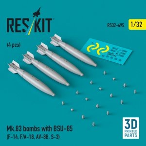 RESKIT RS32-0495 Mk.83 bombs with BSU-85 (4 pcs) (3D printed) 1/32