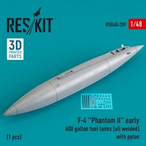 RESKIT RSU48-0209 F-4 PHANTOM II EARLY 600 GALLON FUEL TANK (ALL WELDED) WITH PYLON (1 PCS) (3D PRINTED) 1/48