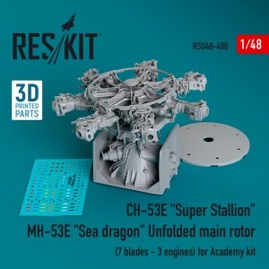 RESKIT RSU48-0400 CH-53E Super Stallion, MH-53E Sea dragon unfolded main rotor (7 blades - 3 engines) for Academy kit (3D printed) 1/48