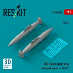 RESKIT RSU48-0438 600 gallon fuel tanks with pivot pylons for FB-111 (2 pcs) (3D Printed) 1/48