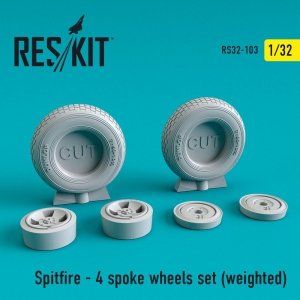 RESKIT RS32-0103 SPITFIRE (4 SPOKE) WHEELS SET (WEIGHTED) 1/32