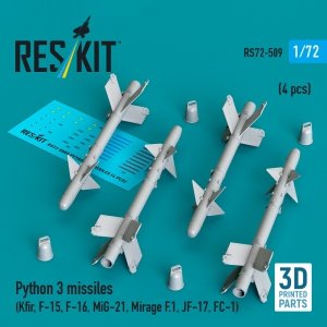 RESKIT RS72-0509 Python 3 missiles (4 pcs) (3D Printed) 1/72