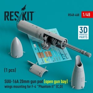RESKIT RS48-0468 SUU-16A 20mm gun pod (open gun bay) wings mounting for F-4 Phantom II (C,D) (1 pcs) (3D Printed) 1/48