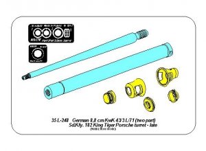 Aber 35L-248 Barrel for German 8,8cm Kw.K 43/3 L/71 (two part) gun used on Tiger B Porsche turret-late (1:35)