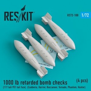 RESKIT RS72-0188 1000 LB RETARDED BOMB CHECKS (117 TAIL-951 TAIL FUZE) (4 PCS) 1/72
