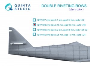 Quinta Studio QRV-028 Double riveting rows (rivet size 0.15 mm, gap 0.6 mm, suits 1/48 scale), Black color, total length 6.2 m/20 ft