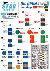 Star Decals 35-C1346 Oil Drum markings 2. 55 US Gallon / 200 Litres. Oil, Gazoline and Lubricants 1/35