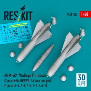RESKIT RS48-0562 AGM-62 Walleye I missiles (2 pcs) with AN/AWG-16 data link pod (1 pcs) (A-4, A-6, A-7, F-4, F/A-18) (3D Printed) (1/48)