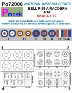 P-Mask PO72006 MASKI DO MALOWANIA OZNACZEŃ AIRACOBRA RAF (1:72)