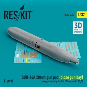 RESKIT RS32-0467 SUU-16A 20mm gun pod (close gun bay) wings mounting for F-4 Phantom II (C,D) (1 pcs) (3D Printed) 1/32