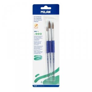 Milan 10463 Blister pack 3 round brushes (goat & synthetic hair) ergo plastic handle 116 series no 2, 8 and 12