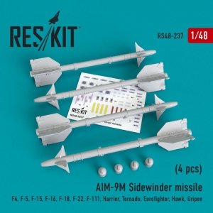 RESKIT RS48-0237 AIM-9M Sidewinder  missile (4 pcs) 1/48