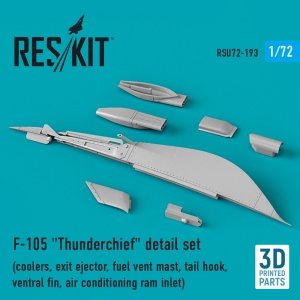 RESKIT RSU72-0193 F-105 THUNDERCHIEF DETAIL SET (COOLERS, EXIT EJECTOR, FUEL VENT MAST, TAIL HOOK,VENTRAL FIN, AIR CONDITIONING RAM INLET) (3D PRINTED) 1/72
