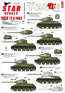 Star Decals 72-A1083 Soviet T-34-85 tanks 1944-45. 1944-45. Flattened 1944 turret and Factory 183 Nizhni Tagil turret. 1/72