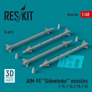 RESKIT RS48-0484 AIM-9X Sidewinder missiles (4 pcs) (3D Printed) 1/48
